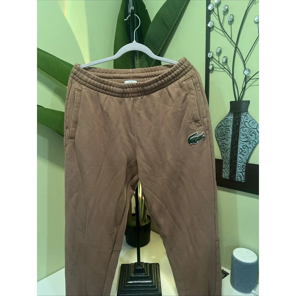 Lacoste Oversized Logo Unisex Organic Cotton Sweatpants Brown Size Large
